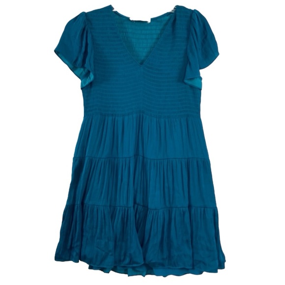The impeccable pig teal blue smocked stretch ruffle dress. Size Large - Picture 1 of 8